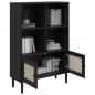 Preview: Bücherschrank SENJA Rattan-Look Schwarz 90x35x130cm Kiefernholz