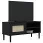 Preview: TV-Schrank SENJA Rattan-Optik Schwarz 106x40x49 cm Kiefernholz