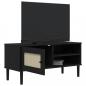 Preview: TV-Schrank SENJA Rattan-Optik Schwarz 106x40x49 cm Kiefernholz