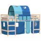 Preview: Kinderhochbett mit Tunnel Blau 90x200 cm Massivholz Kiefer