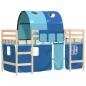 Preview: Kinderhochbett mit Tunnel Blau 90x200 cm Massivholz Kiefer