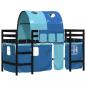 Preview: Kinderhochbett mit Tunnel Blau 90x190 cm Massivholz Kiefer