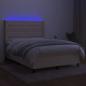 Preview: Boxspringbett mit Matratze & LED Creme 140x200 cm Stoff