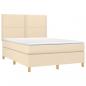 Preview: Boxspringbett mit Matratze & LED Creme 140x200 cm Stoff