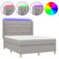 Preview: Boxspringbett mit Matratze & LED Hellgrau 140x200 cm Stoff