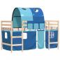 Preview: Kinderhochbett mit Tunnel Blau 80x200 cm Massivholz Kiefer