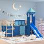 Preview: ARDEBO.de - Kinderhochbett mit Turm Blau 80x200 cm Massivholz Kiefer