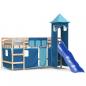 Preview: Kinderhochbett mit Turm Blau 80x200 cm Massivholz Kiefer