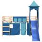 Preview: Kinderhochbett mit Turm Blau 80x200 cm Massivholz Kiefer