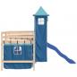 Preview: Kinderhochbett mit Turm Blau 80x200 cm Massivholz Kiefer