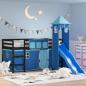 Preview: ARDEBO.de - Kinderhochbett mit Turm Blau 80x200 cm Massivholz Kiefer