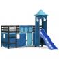 Preview: Kinderhochbett mit Turm Blau 80x200 cm Massivholz Kiefer