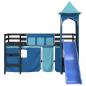 Preview: Kinderhochbett mit Turm Blau 80x200 cm Massivholz Kiefer