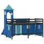 Preview: Kinderhochbett mit Turm Blau 80x200 cm Massivholz Kiefer