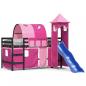 Preview: Kinderhochbett mit Turm Rosa 80x200 cm Massivholz Kiefer