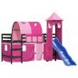 Preview: Kinderhochbett mit Turm Rosa 80x200 cm Massivholz Kiefer