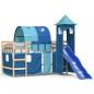 Preview: Kinderhochbett mit Turm Blau 80x200 cm Massivholz Kiefer