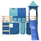 Preview: Kinderhochbett mit Turm Blau 80x200 cm Massivholz Kiefer