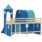 Preview: Kinderhochbett mit Turm Blau 80x200 cm Massivholz Kiefer