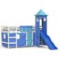 Preview: Kinderhochbett mit Turm Blau 90x190 cm Massivholz Kiefer