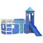 Preview: Kinderhochbett mit Turm Blau 90x190 cm Massivholz Kiefer