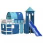 Preview: Kinderhochbett mit Turm Blau 80x200 cm Massivholz Kiefer