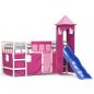 Preview: Kinderhochbett mit Turm Rosa 80x200 cm Massivholz Kiefer