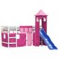 Preview: Kinderhochbett mit Turm Rosa 80x200 cm Massivholz Kiefer