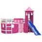 Preview: Kinderhochbett mit Turm Rosa 90x200 cm Massivholz Kiefer