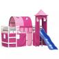 Preview: Kinderhochbett mit Turm Rosa 90x190 cm Massivholz Kiefer