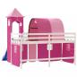 Preview: Kinderhochbett mit Turm Rosa 90x190 cm Massivholz Kiefer