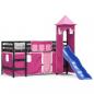 Preview: Kinderhochbett mit Turm Rosa 90x200 cm Massivholz Kiefer