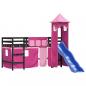 Preview: Kinderhochbett mit Turm Rosa 90x200 cm Massivholz Kiefer