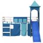 Preview: Kinderhochbett mit Turm Blau 80x200 cm Massivholz Kiefer