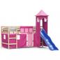 Preview: Kinderhochbett mit Turm Rosa 80x200 cm Massivholz Kiefer