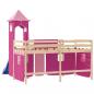 Preview: Kinderhochbett mit Turm Rosa 80x200 cm Massivholz Kiefer