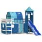 Preview: Kinderhochbett mit Turm Blau 90x200 cm Massivholz Kiefer