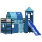 Preview: Kinderhochbett mit Turm Blau 90x190 cm Massivholz Kiefer