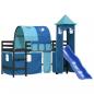 Preview: Kinderhochbett mit Turm Blau 90x190 cm Massivholz Kiefer