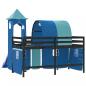 Preview: Kinderhochbett mit Turm Blau 90x190 cm Massivholz Kiefer