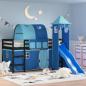 Preview: ARDEBO.de - Kinderhochbett mit Turm Blau 80x200 cm Massivholz Kiefer