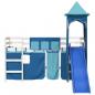 Preview: Kinderhochbett mit Turm Blau 90x200 cm Massivholz Kiefer