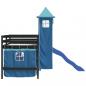 Preview: Kinderhochbett mit Turm Blau 90x190 cm Massivholz Kiefer