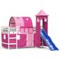 Preview: Kinderhochbett mit Turm Rosa 80x200 cm Massivholz Kiefer