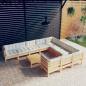 Preview: ARDEBO.de - 11-tlg. Garten-Lounge-Set mit Creme Kissen Kiefernholz