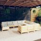 Preview: ARDEBO.de - 11-tlg. Garten-Lounge-Set mit Creme Kissen Kiefernholz