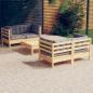 Preview: ARDEBO.de - 5-tlg. Garten-Lounge-Set mit Grauen Kissen Kiefernholz