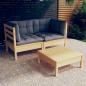 Preview: ARDEBO.de - 3-tlg. Garten-Lounge-Set mit Grauen Kissen Kiefernholz