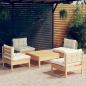 Preview: ARDEBO.de - 5-tlg. Garten-Lounge-Set mit Creme Kissen Kiefernholz