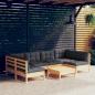 Preview: ARDEBO.de - 7-tlg. Garten-Lounge-Set mit Grauen Kissen Kiefer Massivholz